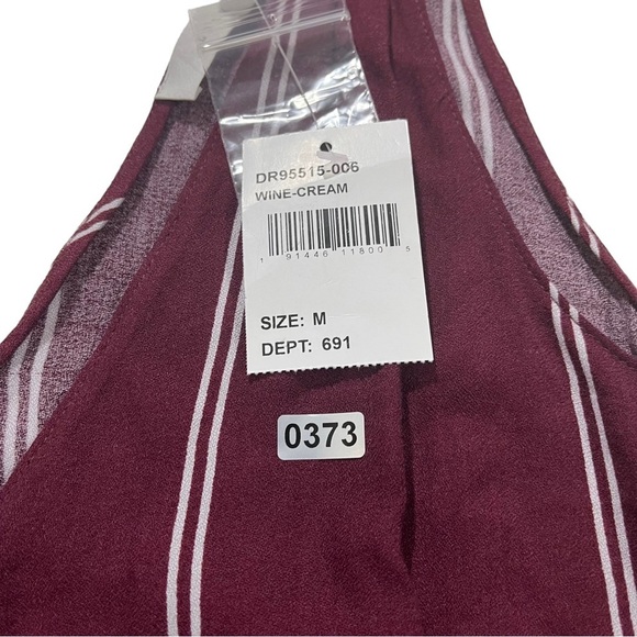 Lush Women Burgundy & Cream Striped Sleeveless V-Neck Mini Dress Sz Medium NWT - Picture 11 of 13